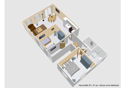 Grundriss der Ferienwohnung R1 in den Ferienwohnungen Haubarg & Remise St. Peter-Ording