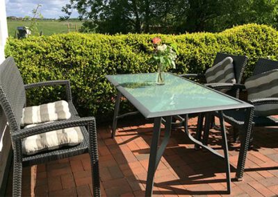 Foto von der Terrasse einer der Ferienwohnungen Haubarg & Remise St. Peter-Ording